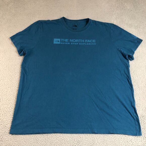 The North Face T-Shirt Mens XXL Teal Blue Preppy Big Logo Athletic Crew Neck Tee - Picture 1 of 7